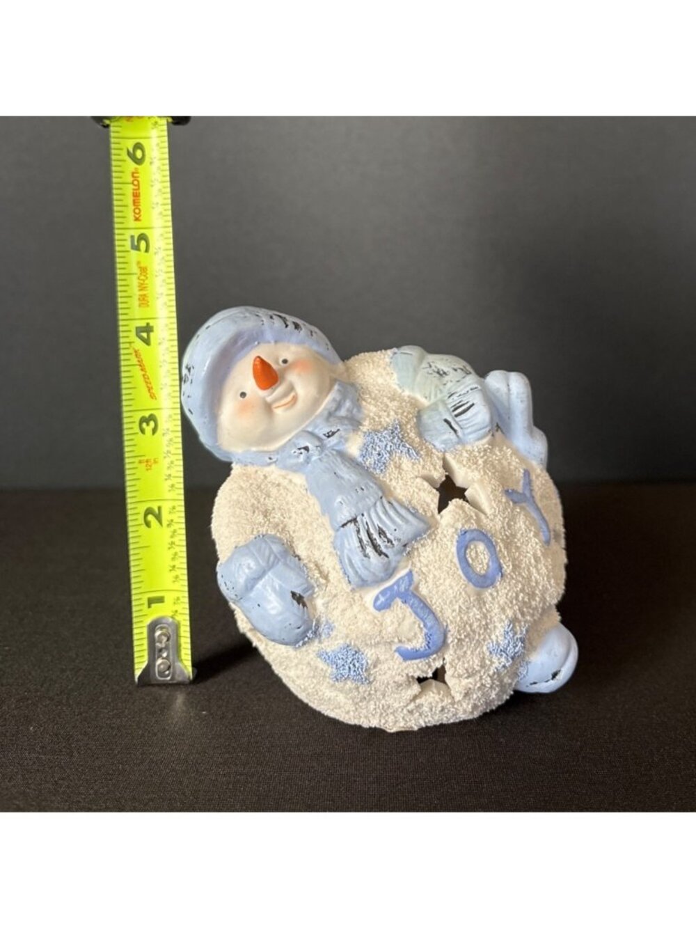 Christmas Snowman Figurine Tea Light Candle Holder Joy Winter Blue White 4" - Picture 10 of 11